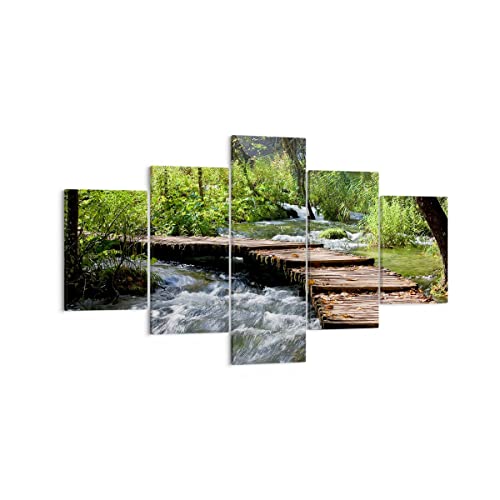 Mehrteilige Bilder auf Leinwand Park natur grün bäume Leinwandbild 125x70cm Wandbilder Dekoration Wohnzimmer Schlafzimmer Set 5 teilige Klein Wanddeko Bild Wand Kunstdruck Art Canvas EA125x70-0356 von ARTTOR