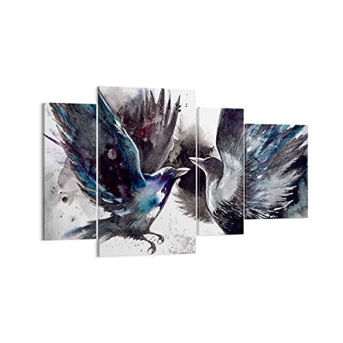 Mehrteilige Bilder auf Leinwand Vogel Natur Feder Leinwandbild 120x70cm Wandbilder Dekoration Wohnzimmer Schlafzimmer Set 4 teilige Groß Wanddeko Bild Wand Kunstdruck Art Decor Canvas DL120x70-3761 von ARTTOR