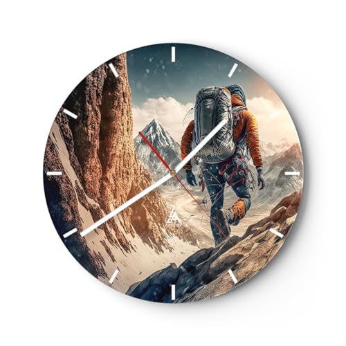 Modern Wanduhr Alpen Klettern Berge 40x40cm Rund Groß Wand Uhr Glas Analog Zimmeruhren Küche Büro Wohnzimmer Glasuhr Wall Clock Dekoration Design Wanddekoration Küchenuhr C3AR40x40-5740 von ARTTOR