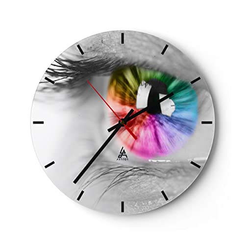 Modern Wanduhr Auge Regenbogen Wimper Grafik 40x40cm Rund Groß Wand Uhr Glas Analog Zimmeruhren Küche Büro Wohnzimmer Glasuhr Wall Clock Dekoration Design Wanddekoration Küchenuhr C3AR40x40-2644 von ARTTOR