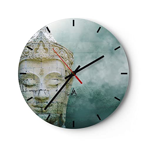 Modern Wanduhr Buddha Grafik Türkis 40x40cm Rund Groß Wand Uhr Glas Analog Zimmeruhren Küche Büro Wohnzimmer Glasuhr Wall Clock Dekoration Design Wanddekoration Küchenuhr C3AR40x40-4342 von ARTTOR