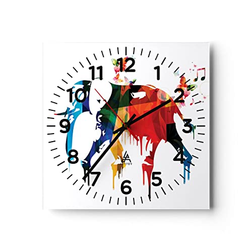 Modern Wanduhr Elefant Tierwelt Fantasie 40x40cm Quadrat Groß Wand Uhr Glas Analog Zimmeruhren Küche Büro Wohnzimmer Glasuhr Wall Clock Dekoration Design Wanddekoration Küchenuhr C4AC40x40-3079 von ARTTOR