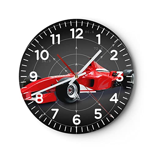 Modern Wanduhr Formel F1 Auto Geschwindigkeit 30x30cm Rund Klein Wand Uhr Glas Analog Zimmeruhren Küche Büro Wohnzimmer Glasuhr Wall Clock Dekoration Design Wanddekoration Küchenuhr C4AR30x30-2255 von ARTTOR