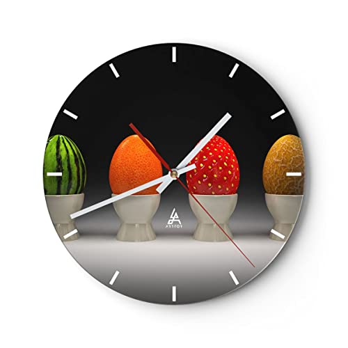 Modern Wanduhr Glas Keramik Lebensmittel Obst 40x40cm Rund Groß Wand Uhr Glas Analog Zimmeruhren Küche Büro Wohnzimmer Glasuhr Wall Clock Dekoration Design Wanddekoration Küchenuhr C3AR40x40-2319 von ARTTOR