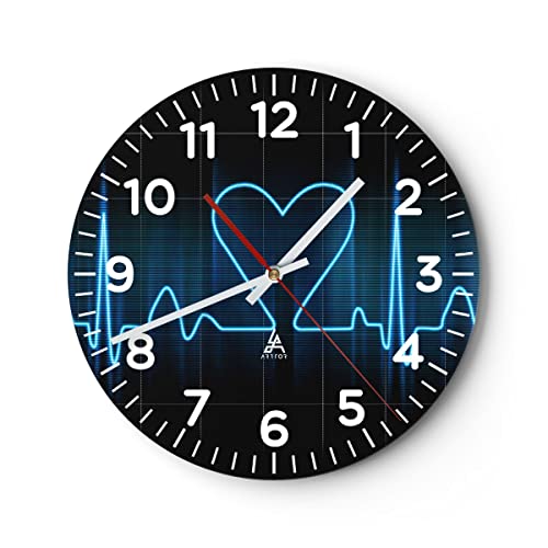 Modern Wanduhr Grafik Herz kardiologie 40x40cm Rund Groß Wand Uhr Glas Analog Zimmeruhren Küche Büro Wohnzimmer Glasuhr Wall Clock Dekoration Design Wanddekoration Küchenuhr C4AR40x40-0959 von ARTTOR