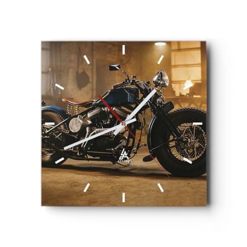 Modern Wanduhr Harley-Davidson Motorrad Motor 40x40cm Quadrat Groß Wand Uhr Glas Analog Zimmeruhren Küche Büro Wohnzimmer Glasuhr Wall Clock Dekoration Design Wanddekoration Küchenuhr C3AC40x40-4233 von ARTTOR