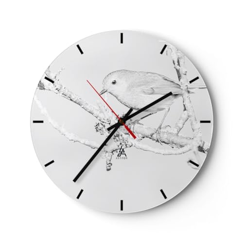 Modern Wanduhr Hell Vogel Natur 30x30cm Rund Klein Wand Uhr Glas Analog Zimmeruhren Küche Büro Wohnzimmer Glasuhr Wall Clock Dekoration Design Wanddekoration Küchenuhr C3AR30x30-5419 von ARTTOR