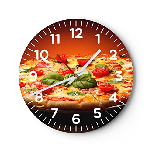 Modern Wanduhr Italien Pizza Tradition Essen 40x40cm Rund Groß Wand Uhr Glas Analog Zimmeruhren Küche Büro Wohnzimmer Glasuhr Wall Clock Dekoration Design Wanddekoration Küchenuhr C4AR40x40-2717 von ARTTOR