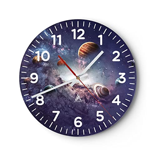 Modern Wanduhr Kosmos Planeten die Sterne 30x30cm Rund Klein Wand Uhr Glas Analog Zimmeruhren Küche Büro Wohnzimmer Glasuhr Wall Clock Dekoration Design Wanddekoration Küchenuhr C4AR30x30-4851 von ARTTOR