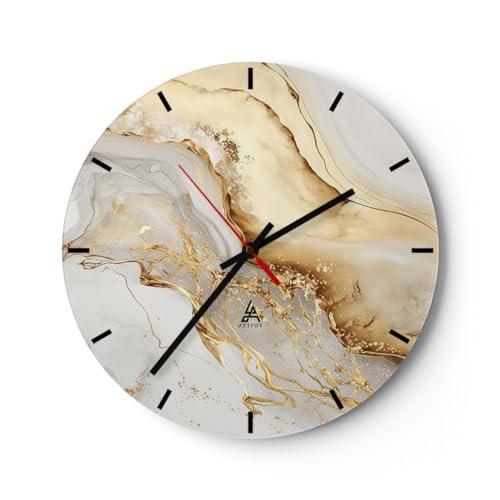 Modern Wanduhr Marmor Glanz Elegant 30x30cm Rund Klein Wand Uhr Glas Analog Zimmeruhren Küche Büro Wohnzimmer Glasuhr Wall Clock Dekoration Design Wanddekoration Küchenuhr C3AR30x30-5730 von ARTTOR