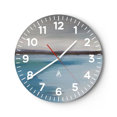 Modern Wanduhr Meer Stück Strand 30x30cm Rund Klein Wand Uhr Glas Analog Zimmeruhren Küche Büro Wohnzimmer Glasuhr Wall Clock Dekoration Design Wanddekoration Küchenuhr C4AR30x30-5507 von ARTTOR