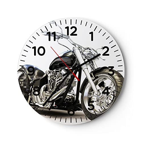 Modern Wanduhr Motorrad Motor Geschwindigkeit Chrom 30x30cm Rund Klein Wand Uhr Glas Analog Zimmeruhren Küche Büro Wohnzimmer Glasuhr Wall Clock Dekoration Design Küchenuhr C4AR30x30-2427 von ARTTOR