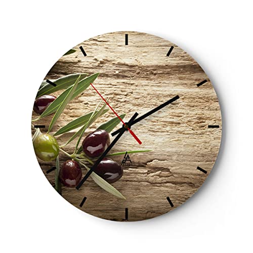 Modern Wanduhr Oliv Italien Aroma diät 30x30cm Rund Klein Wand Uhr Glas Analog Zimmeruhren Küche Büro Wohnzimmer Glasuhr Wall Clock Dekoration Design Wanddekoration Küchenuhr C3AR30x30-2420 von ARTTOR