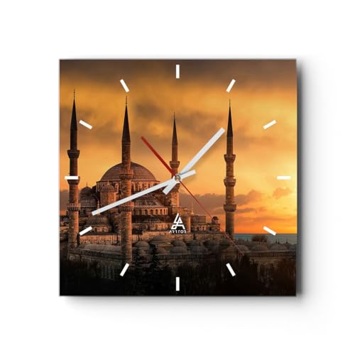 Modern Wanduhr Sonnenuntergang Istanbul türkei Reise 40x40cm Quadrat Groß Wand Uhr Glas Analog Zimmeruhren Küche Büro Wohnzimmer Glasuhr Wall Clock Dekoration Design Küchenuhr C3AC40x40-2846 von ARTTOR