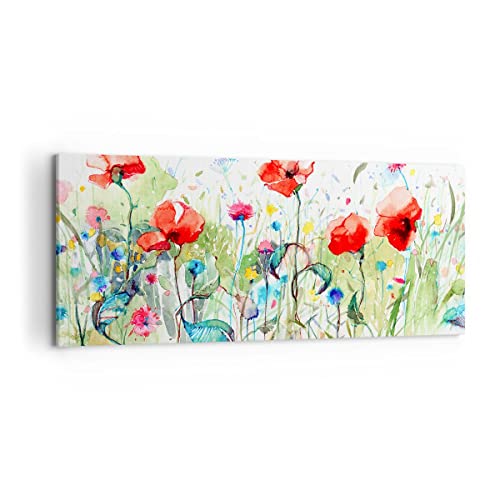 Panorama Bilder auf Leinwand 100x40cm Leinwandbild Blumen Wiese Blatt Natur Groß Wanddeko Bild Schlafzimmer Küche Wandbilder Dekoration Wohnzimmer Wall Decor Canvas Wand Kunstdruck Art AB100x40-3076 von ARTTOR