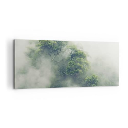 Panorama Bilder auf Leinwand 100x40cm Leinwandbild Wald Nebel Natur Groß Wanddeko Bild Schlafzimmer Küche Wandbilder Dekoration Wohnzimmer Wall Decor Canvas Wand Kunstdruck Art AB100x40-5267 von ARTTOR