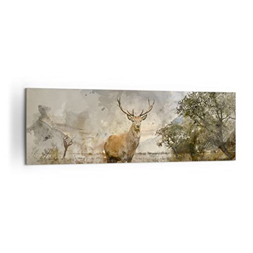 Panorama Bilder auf Leinwand 160x50cm Leinwandbild rotwild natur Groß XXL Wanddeko Bild Schlafzimmer Küche Wandbilder Dekoration Wohnzimmer Wall Decor Canvas Wand Kunstdruck Art AB160x50-3465 von ARTTOR