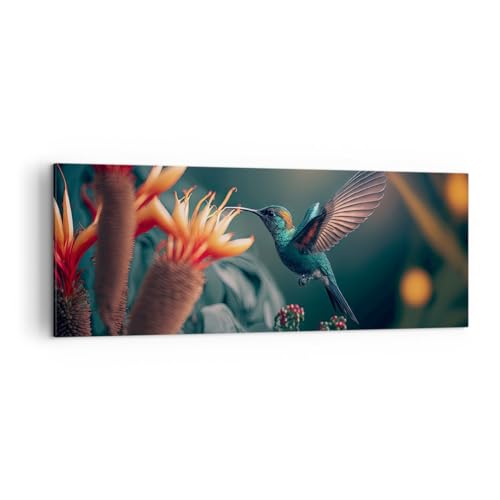 Panorama Bilder auf Leinwand Vogel Exotisch Blume Leinwandbild 140x50cm Wandbilder Dekoration Wohnzimmer Schlafzimmer Küche Groß XXL Wanddeko Bild Wand Kunstdruck Art Wall Decor Canvas AB140x50-5729 von ARTTOR