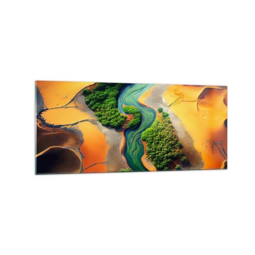 Wandbilder Dekoration Wohnzimmer Landschaft Natur Fluss Panorama Bilder auf Glas 120x50cm Glasbild Schlafzimmer Küche Wand Kunstdruck Art Groß Wanddeko Bild im Glas Modern Wall Decor GAB120x50-6003 von ARTTOR