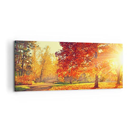 Wandbilder Dekoration Wohnzimmer Park Herbst Baum Panorama Bilder auf Leinwand 120x50cm Leinwandbild Schlafzimmer Küche Wand Kunstdruck Art Groß Wanddeko Bild Wall Decor Canvas AB120x50-3654 von ARTTOR