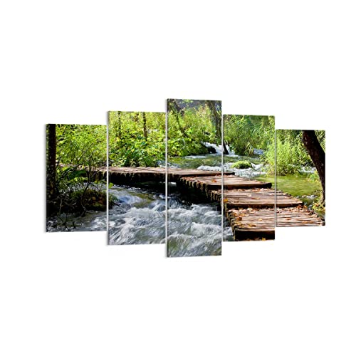 Wandbilder Dekoration Wohnzimmer Park natur grün bäume Mehrteilige Bilder auf Leinwand 160x85cm Leinwandbild Schlafzimmer Set 5 teilige Wand Kunstdruck Art Groß XXL Wanddeko Bild Canvas EA160x85-0356 von ARTTOR