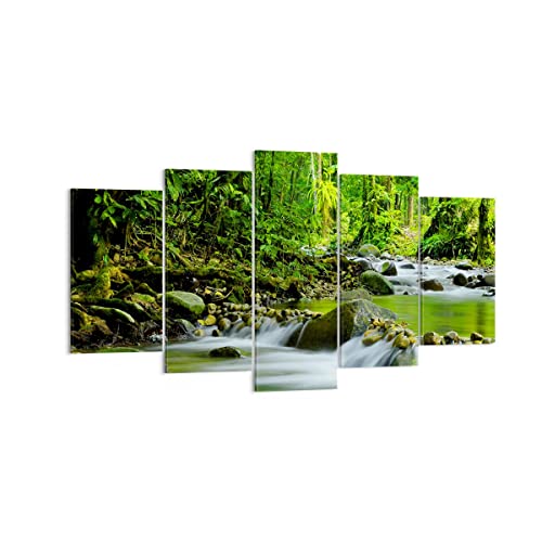 Wandbilder Dekoration Wohnzimmer Stream Wald Natur Mehrteilige Bilder auf Leinwand 160x85cm Leinwandbild Schlafzimmer Set 5 teilige Wand Kunstdruck Art Groß XXL Wanddeko Bild Canvas EA160x85-0174 von ARTTOR