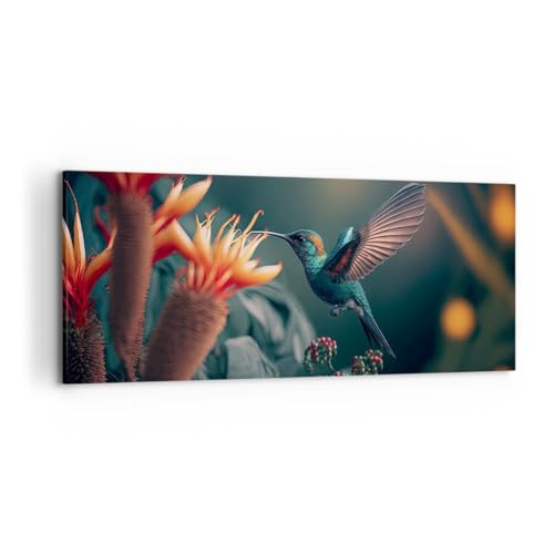 Wandbilder Dekoration Wohnzimmer Vogel Exotisch Blume Panorama Bilder auf Leinwand 120x50cm Leinwandbild Schlafzimmer Küche Wand Kunstdruck Art Groß Wanddeko Bild Wall Decor Canvas AB120x50-5729 von ARTTOR