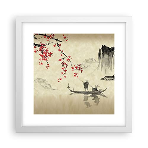 Wandposter Art Prints 30x30cm Poster Weißrahmen Blume Kirschen Japan Küche Wanddeko Bild Wand Kunstdruck Deko Wandbilder Dekoration Wohnzimmer Schlafzimmer Modern Wall Art Decor P2WAC30x30-5020 von ARTTOR