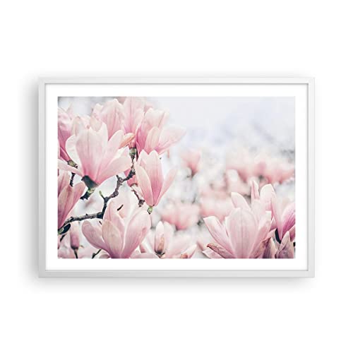 Wandposter Art Prints 70x50cm Poster Weißrahmen Magnolie Blumen Rosa Küche Wanddeko Bild Wand Kunstdruck Deko Wandbilder Dekoration Wohnzimmer Schlafzimmer Modern Wall Art Decor P2WAA70x50-4396 von ARTTOR