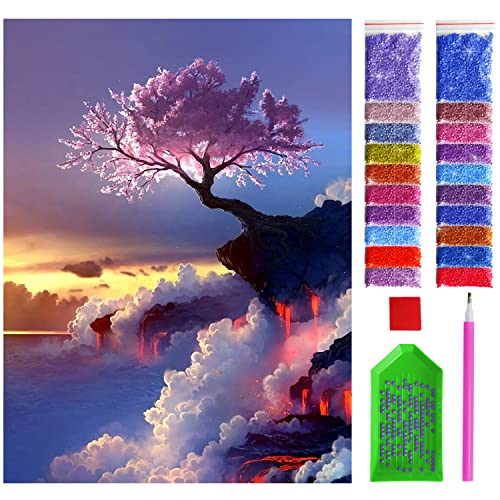 ARTULIO Diamond Painting Set - Märchenhafter Wolkenkliff mit Baumblüte - 30x40 cm – 5D Diamant Painting Bilder, Diamond Painting Erwachsene von ARTULIO