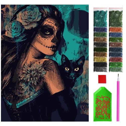 ARTULIO Diamond Painting Set - Geheimnisvolle Frau mit schwarzer Katze - 30x40 cm – 5D Diamant Painting Bilder DIY, Diamond Painting Erwachsene von ARTULIO