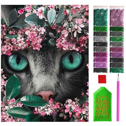 ARTULIO Diamond Painting Set - Katze in pudrigen Blumen - 30x40 cm – 5D Diamant Painting Bilder DIY, Diamond Painting Erwachsene von ARTULIO