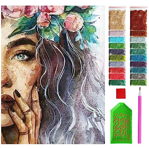 ARTULIO Diamond Painting Set Frau mit Kranz – 5D Diamant Painting Bilder Kinder 30x40 cm mit Diamond Painting Zubehör für Kinder und Erwachsene - Crystal Art von ARTULIO