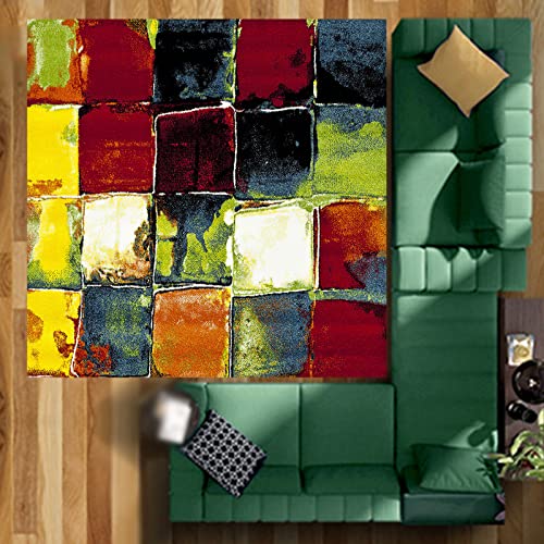 ARUGYTEI Teppich Großer Quadratisch Kurzflor rutschfest, Teppiche für Wohnzimmer Schlafzimmer Esszimmer Küche,Mehrfarbig, senfgelb, grün, rot,Multicolor,80 x 80 cm von ARUGYTEI