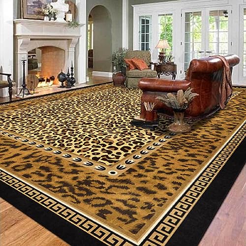 ARUGYTEI Teppich Kurzflor,Schwarz Braun Orange Gelb Leopardenmuster, Läufer Teppich Flur Schlafzimmer Wohnzimmer Küche Wohnkultur,80 x 200 cm von ARUGYTEI
