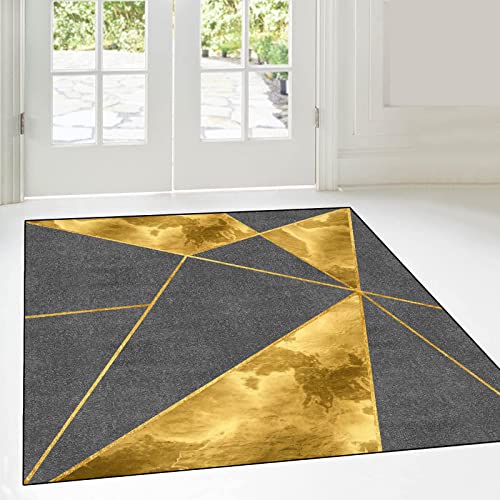 ARUGYTEI Teppich Quadratisch,Gold Yellow Geometric Design, Grey, 120 X 120 cm, für Wohnzimmer, Schlafzimmer, Esszimmer, Kinderzimmer,Küche, von ARUGYTEI
