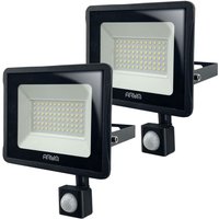 Set mit 2 50-W-LED-Flutlichtern. Schwarzer Bewegungsmelder IP65 Température de Couleur: Blanc neutre 4000K von ARUM LIGHTING