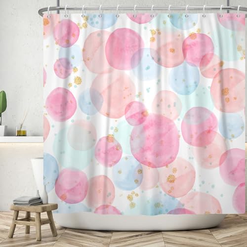 ASDCXZ Duschvorhang 180x200 cm, Modern Einfachheit Rose Blau Grün Bunt Kreis Gold Spot Weiß Bad Waschbar Duschvorhänge Polyester Textil Wasserdicht Badevorhang für Badewanne mit 12 Haken von ASDCXZ