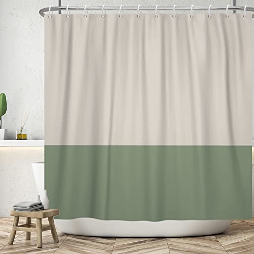 ASDCXZ Duschvorhang Grün 150x180 cm, Modern Beige Grün Spleißen Motiv Wasserdicht Textil Bad Duschvorhänge Waschbar Polyester Stoff Duschvorhang für Badewanne mit 12 Duschvorhang Hake von ASDCXZ