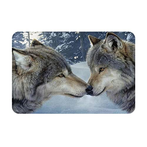 ASEELO 40x60cm Fußmatte Wolf Kiss im Winter Eingangsteppich Schmutzfänger für drinnen und draußen rutschfest Teppich Barrierematte von ASEELO