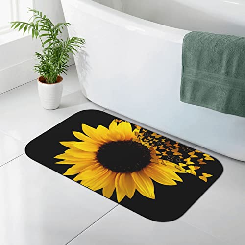 Badematte mit Sonnenblumen-Motiv, Schmetterlinge, Kieselgur, saugfähig, Bodenmatte, Druck, 50,8 x 80 cm von ASEELO