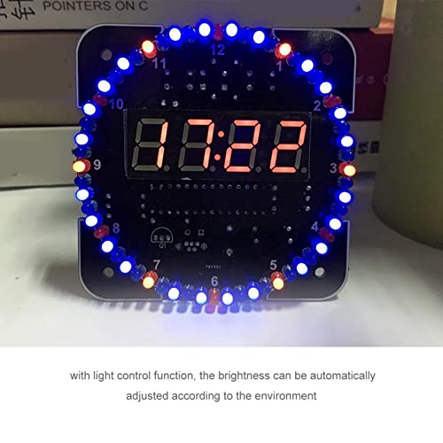ASHATA Elektronisches Uhr-Kit, Digitales DIY-Uhren-Kit Multifunktions-Lichtsteuerung Rotationstemperatur LED-Uhr-Kit Uhrwerk-Mechanismus-Suite (Blaue Teile + Netzkabel) von ASHATA