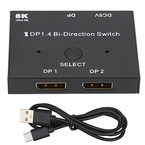 DisplayPort Switcher, DisplayPort Switch 2x1/1x2 DisplayPort Bidirektionaler Switcher Unterstützung 8K 30Hz 5K 60Hz 4K 120Hz/60Hz für Laptop Projektor TV PC Laptop Spielekonsole von Heayzoki