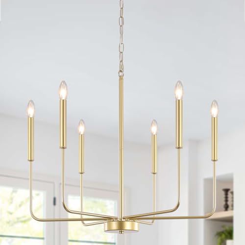 ASHUAQI Kronleuchter Gold, 6 Flammige Modern Wohnzimmerlampe Klassische Kerze Kronleuchter Vintage, E14 Fassung Pendelleuchte Esstisch, Hängelampe für Wohnzimmer Schlafzimmer Küche Esszimmer Flur von ASHUAQI