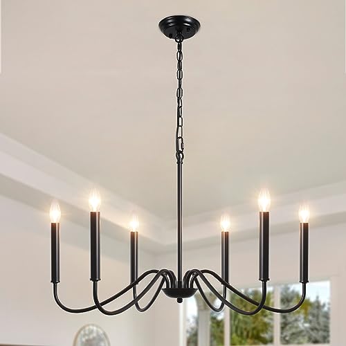 ASHUAQI Kronleuchter Schwarz, 6 Flammige Modern Wohnzimmerlampe Klassische Kerze Kronleuchter Vintage, Metall Pendelleuchte Esstisch mit E14 Fassung, Hängelampe Lampe für Wohnzimmer Schlafzimmer Küche von ASHUAQI