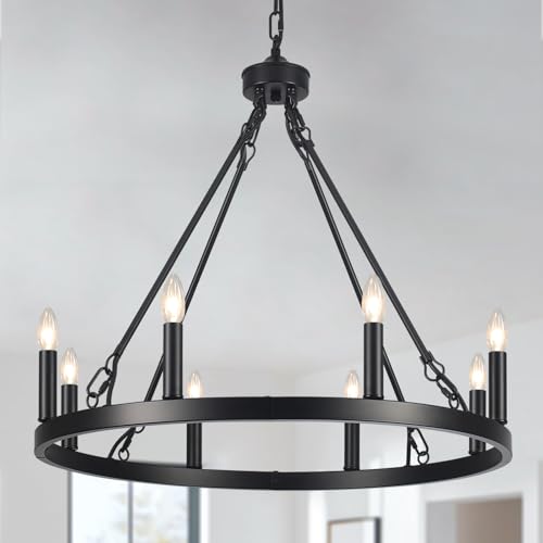 ASHUAQI Wagon Wheel Kronleuchter, 8 Lichter Schwarz Kronleuchter Deckenleuchten Wohnzimmer, Bauernhaus Kronleuchter Deckenleuchte, Rustikale Schwarze Kronleuchter Deckenleuchten für Esszimmer Küche ASHUAQI Wagon Wheel Kronleuchter, 8 Lichter Schwarz Kronleuchter Deckenleuchten Wohnzimmer, Bauernhaus Kronleuchter Deckenleuchte, Rustikale Schwarze Kronleuchter Deckenleuchten für Esszimmer Küche von ASHUAQI