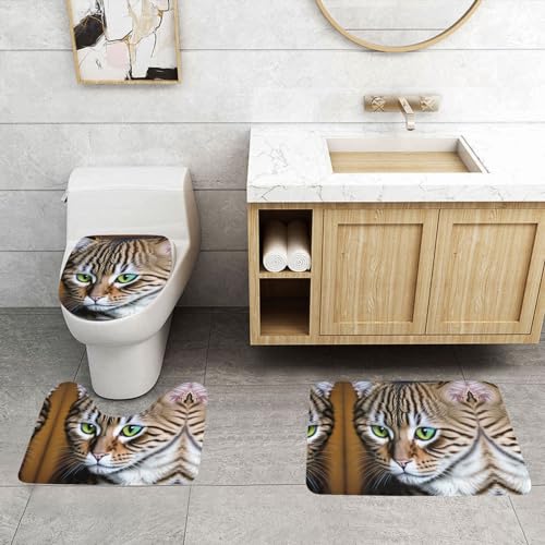 ASPOIJHN 3-teiliges Badezimmerteppich-Set, Katze, rutschfeste Konturmatte und WC-Deckelbezug von ASPOIJHN