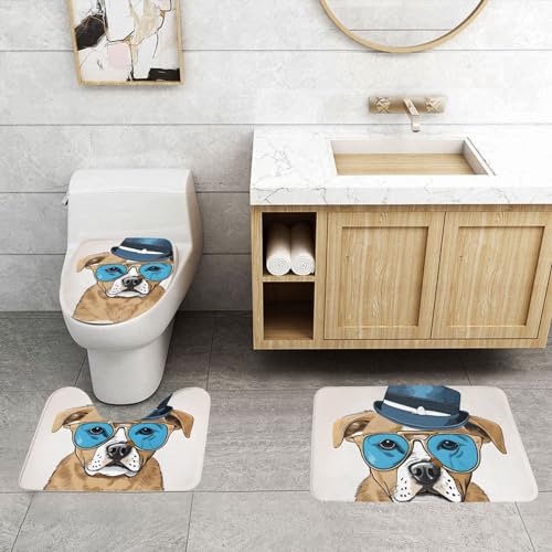 ASPOIJHN 3-teiliges Badezimmerteppich-Set, Motiv: Französische Bulldoggen, rutschfeste Konturmatte und WC-Deckelbezug, leicht zu reinigen von ASPOIJHN