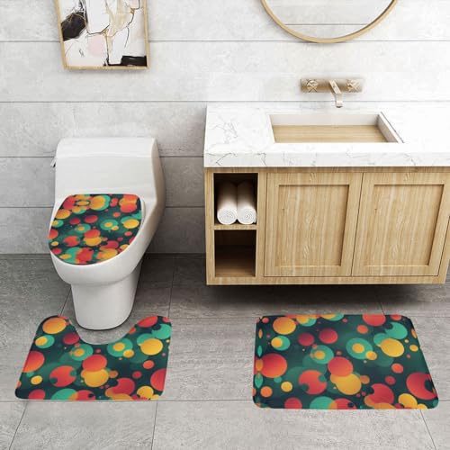 ASPOIJHN 3-teiliges Badezimmerteppich-Set, abstraktes rundes Muster, leicht zu reinigen, rutschfeste Konturmatte und WC-Deckelbezug von ASPOIJHN