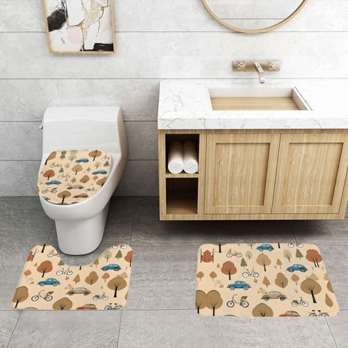 ASPOIJHN 3-teiliges Badezimmerteppich-Set, für Auto und Fahrrad, leicht zu reinigen, rutschfeste Konturmatte und WC-Deckelbezug von ASPOIJHN